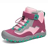 Mishansha Kids Water Resistant Hiking Boots, Boys Girls Anti Collision Anti-Skid Athletic Outdoor Ankle Adventure Trekking Shoes Purple/Green 4 big_kid