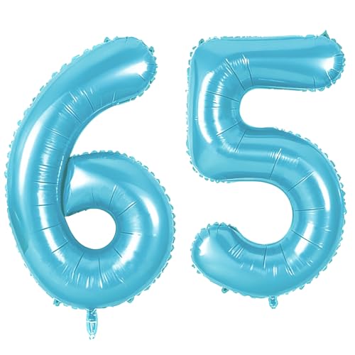 Number 65 Balloons for 65th Birthday Party Decorations, 0-100 Large No.65 Balloons for Women Men and Mother Dad, 40 Inch Jewelry Blue Foil Helium Balloon for 65 Year Old Anniversary Decorations