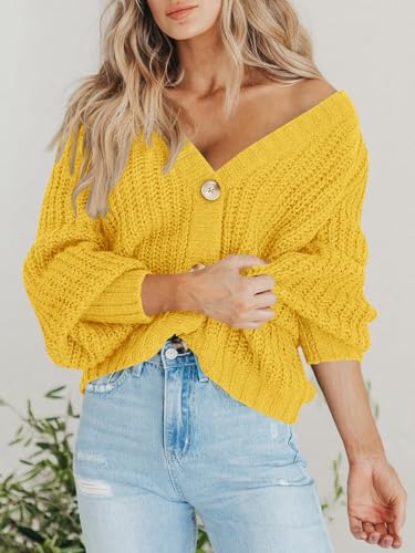 Image of PRETTYGARDEN Women's Chunky Knit Open Front Sweater Long Sleeve Button Loose Short Cardigan Outerwear Coats