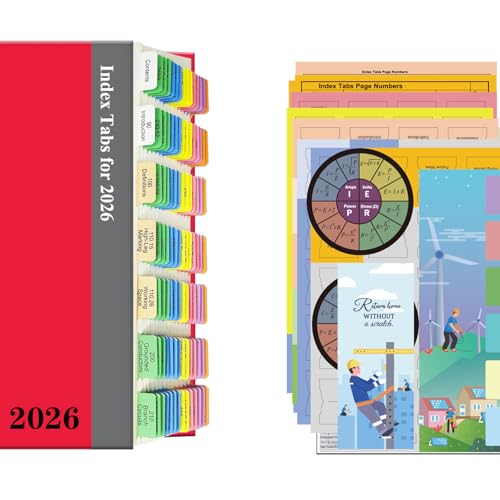 Index Tabs for NEC 2026 Color-Coded Electrical Code Tabs with Side Tabs A–Z Labels, Laminated Durable Tabs with Alignment Guide, Wiring Reference Card & Ohm’s Law Wheels (Book Not Included)