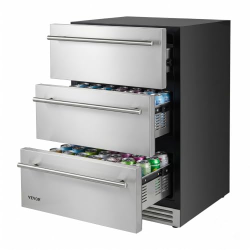 Image of VEVOR 3-Drawer Refrigerator, 24 in Undercounter Beverage Cooler, Large Capacity Drink Fridge, 3 Separate Storage Zones, 304 Stainless Steel Drawers, Fast Cooling, for Kitchen, Game Room & Home Bar