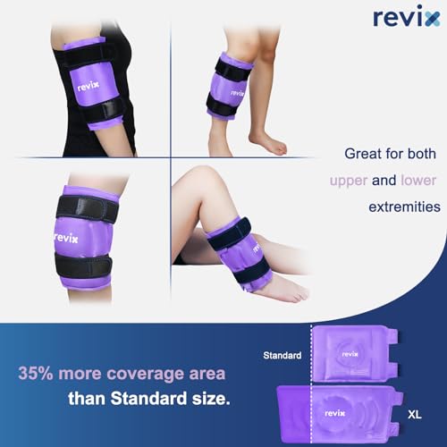 Image of REVIX XL Knee Ice Wrap Around Entire Knee, Gel Ice Pack for Muscle Ache, Cold Pack to Reduce Discomfort and Promote Flexibility, Soft Plush Linings, Purple
