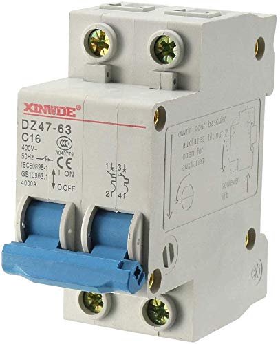 VictorsHome Miniature Circuit Breaker Low-Voltage DZ47-63 2 Pole 16A 400V DIN Rail Mount