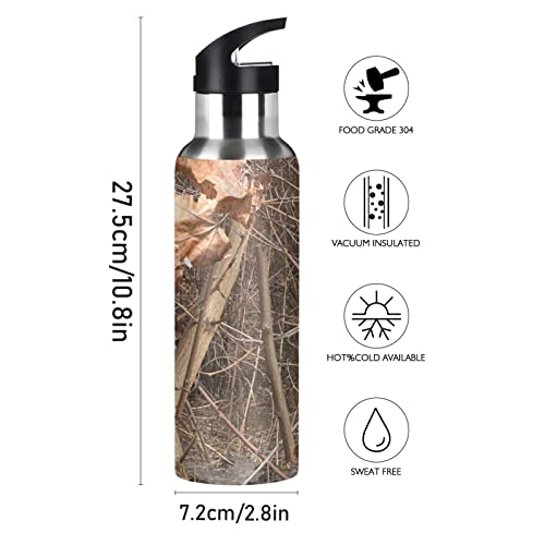 Xigua Woodland Camouflage Water Bottle, Stainless Steel Insulated Water Bottles With Straw Lids, Vacuum Hot Cold Water Bottle Leakproof Sport Water Bottles 20 Oz #TOP1