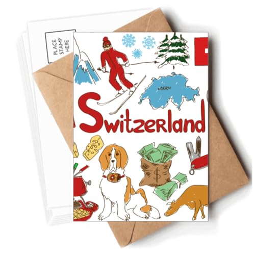 Postales con diseño de bandera nacional de Suiza, sobres, tarjetas de notas en blanco