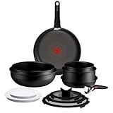 CONTENU : poêles 22/28 cm, casseroles 16/20 cm, poêle wok 26 cm, sauteuse 24 cm, couvercles en verre 16/20/24 cm, couvercles en plastique 16/20 cm et deux poignées amovibles