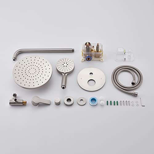 Image of Iriber Shower System Wall Mounted Shower Faucet Set with High Pressure Shower head and 3-Setting Handheld, Bathroom Shower Trim Kit Contain Pressure Balance Valve Cartridge, Brushed Nickel