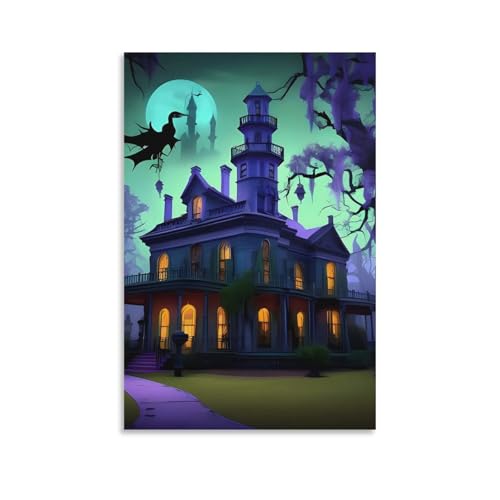Impression sur toile manoir hanté noir pour déco murale de chambre