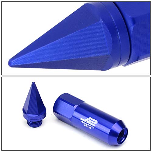 Image of J2 Engineering 20Pcs M12 x 1.25 7075-T6 Aluminum 90mm Spiked End Lug Nut w /Socket Adapter (Blue)