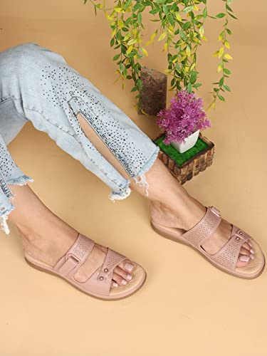 Image of XE Looks Women's Elegant Slip-On Sandals | Adjustable Velcro Straps with Modern Detailing | Stylish Perforated Design | Lightweight and Cushioned Doctor Slippers For Girls & Women
