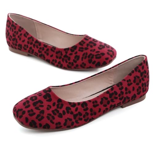 Image of ChaiRong Zhou Women Square Toe Ballets Flats Comfort Slip On Walking Shoes for Driving