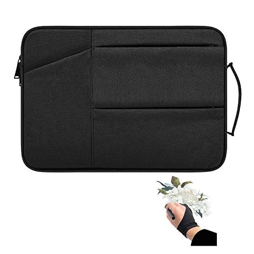 Funda para tablet de dibujo con guante de artista, funda de almacenamiento compatible con Xp-pen Deco 01, Star 03, Ugee M708, GAOMON M106K, Huion H950P, HS610 (negro)