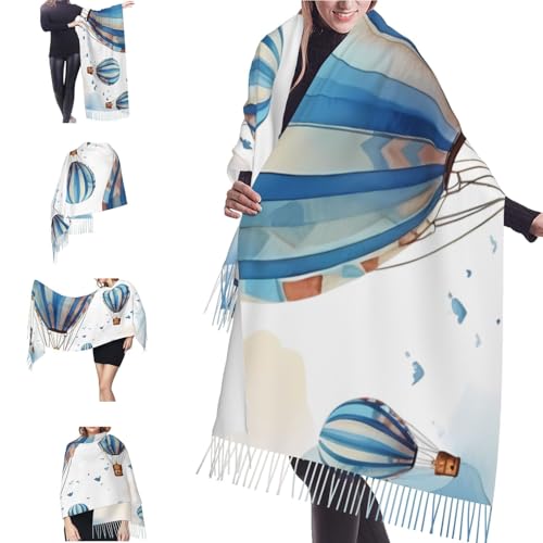 Scarf for Women Lightweight Soft Scarves Blue Hot Air Balloon Shawl Winter Warm Fringed Scarf