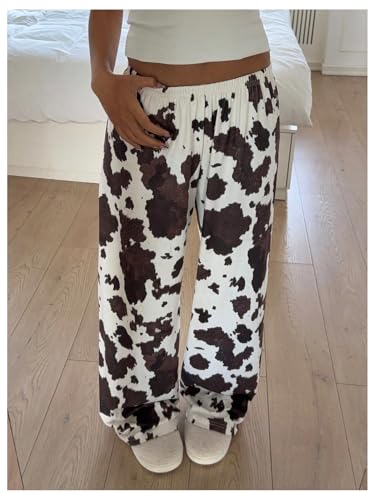 Women's High Waisted Wide Leg Pants Casual Cow Graphic Baggy Pajama Pants Trousers2