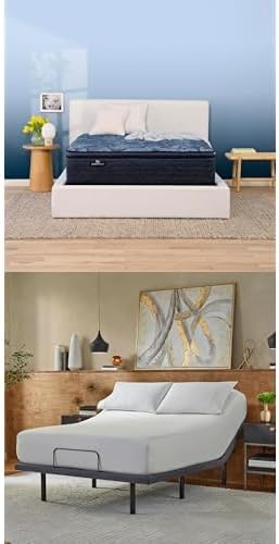 Serta Perfect Sleeper Ultimate 14.5" Medium Pillow Top Queen Mattress baselogic Level 3 Queen Adjustable Base Bed Frame - Cooling Gel Memory Foam with Head & Foot Adjustability