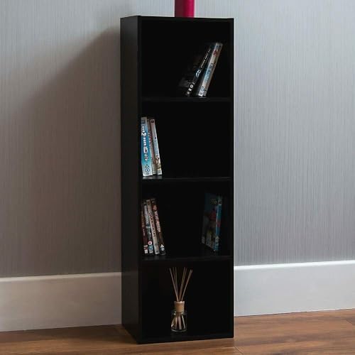 URBNLIVING Tier Wooden Bookcase Shelving Display Storage Shelf Unit Wood Shelves (Black, 4 Shelf)