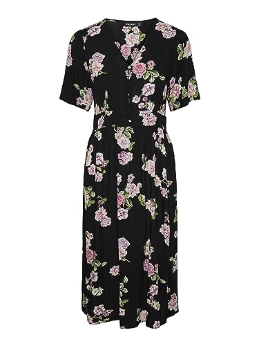 PIECES Damen Pctala Midi Dress Noos Bc Kleid, Black/AOP:Big Flower, M EU