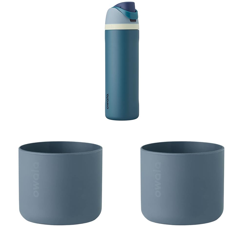 Owala FreeSip 24oz Water Bottle with Silicone Boot Bundle (Denim)