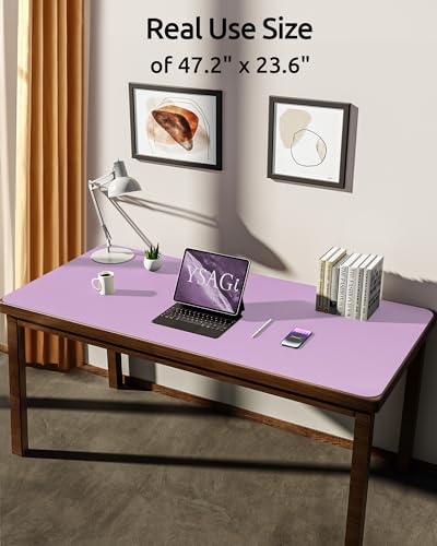 Image of YSAGi Leather Desk Pad Protector, Office Desk Mat, Large Mouse Pad, Non-Slip PU Leather Desk Blotter, Laptop Desk Pad, Waterproof Desk Writing Pad for Office and Home (Taro Purple, 47.2 inch x 23.6 inch)