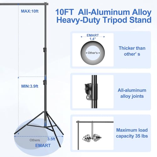 EMART Heavy Duty Backdrop Stand 10 x 12ft Photo Video Studio Adjustable Photography Background Support System Kit with Carry Bag