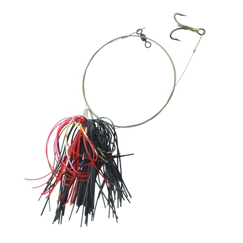 C&H Lures, King Buster Kingfish Pro-Rig, 1/8 oz Head, Black/Red Mylar Skirt, Two #4 4X Treble Hooks, Swivel, Stainless Steel Single Strand Leader Wire, 3 ft
