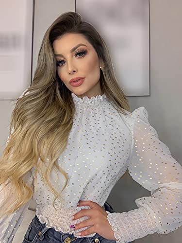 Camisa Feminina Manga Longa Estampada Floral (P, Estampado)