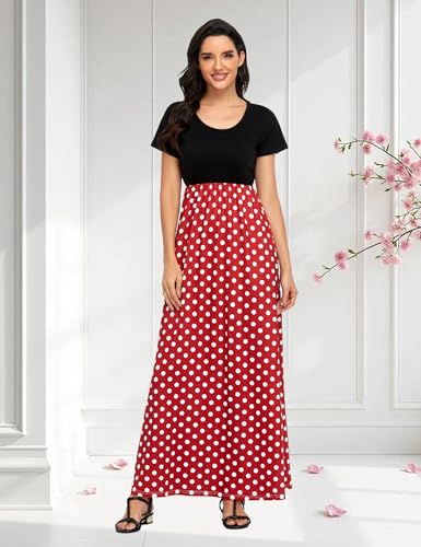 Image of Lacavocor Womens Short Sleeve Maxi Dresses Empire Waist Long Dress