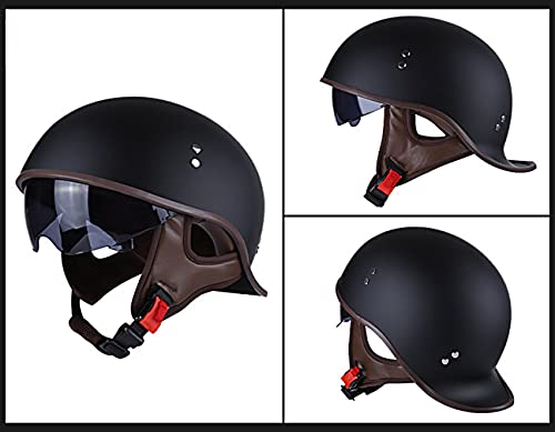 Hanhua Adult Men Women Helmets Motorcycle Half Helmet German Style Dot/Ece Approved With Uv Visor, Matte Black #TOP1