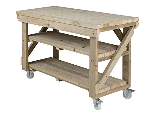 Workbench With Double Shelf And Wheels Indoor/Outdoor - Pressure Treated - Heavy Duty - Handmade Garage Workshop Work Table (5ft) 2 Workbench With Double Shelf And Wheels Indoor/Outdoor - Pressure Treated - Heavy Duty - Handmade Garage Workshop Work Table (5ft) - Image 2