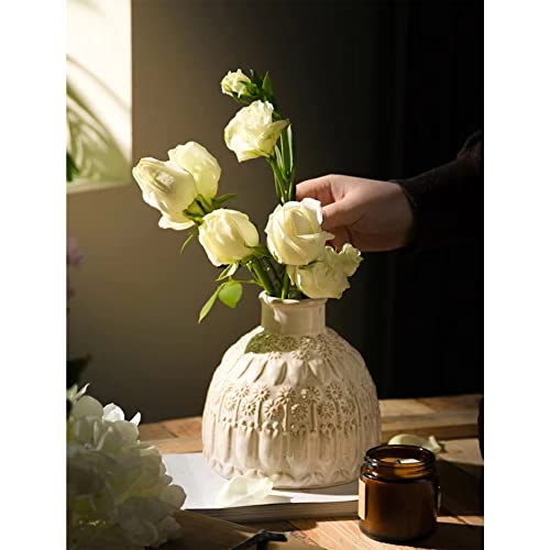 Alley Ceramic Vase White Pottery Flower Vase, Decorative Vase Home Decor Living Room Office Place Settings (White-A) #TOP4