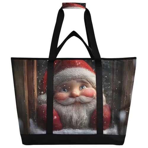 Santa Claus Cute Large Insulated Tote Bag for Grocery Shopping Reusable Tote Bags for Women Men, Cooler Bag with Zippered Top & Handles for Beach Picnic Travel