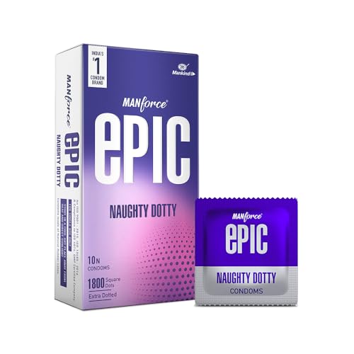 Image of Manforce Epic Naughty Dotty Premium Condoms | 10 Sheets | Extra Dotted with 1800 Square Dots | Latex, Lubricated, Vegan, Cruelty-Free