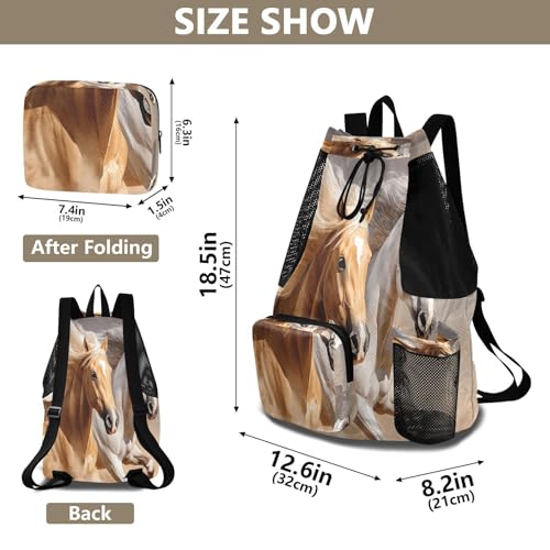 Mesh Gym Swimming Bags for Men & Women, Running Horse Oil Painting Large Drawstring Backpack with Dry-Wet Pocket, Lightweight Gym Bag for Sports, Travel, Beach, Workout Gear2