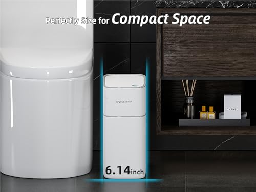 Mopall Small Bathroom Trash Cans With Lids,Motion Sensor Bathroom Trash Can,Narrow Waterproof Plastic 3.5 Gallon Automatic Adsorption Touchless Garbage Can,White thumb #3