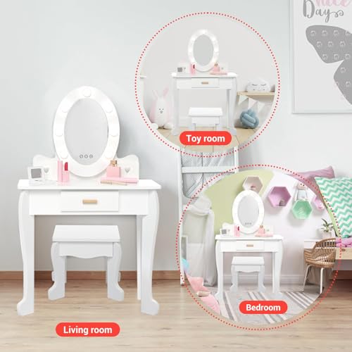 Garvee Kids Vanity Set with Mirror and Stool, Girls Vanity Table with Lighted Mirror, Makeup Playset and Chair, White by Garvee - Used condition - Image 5
