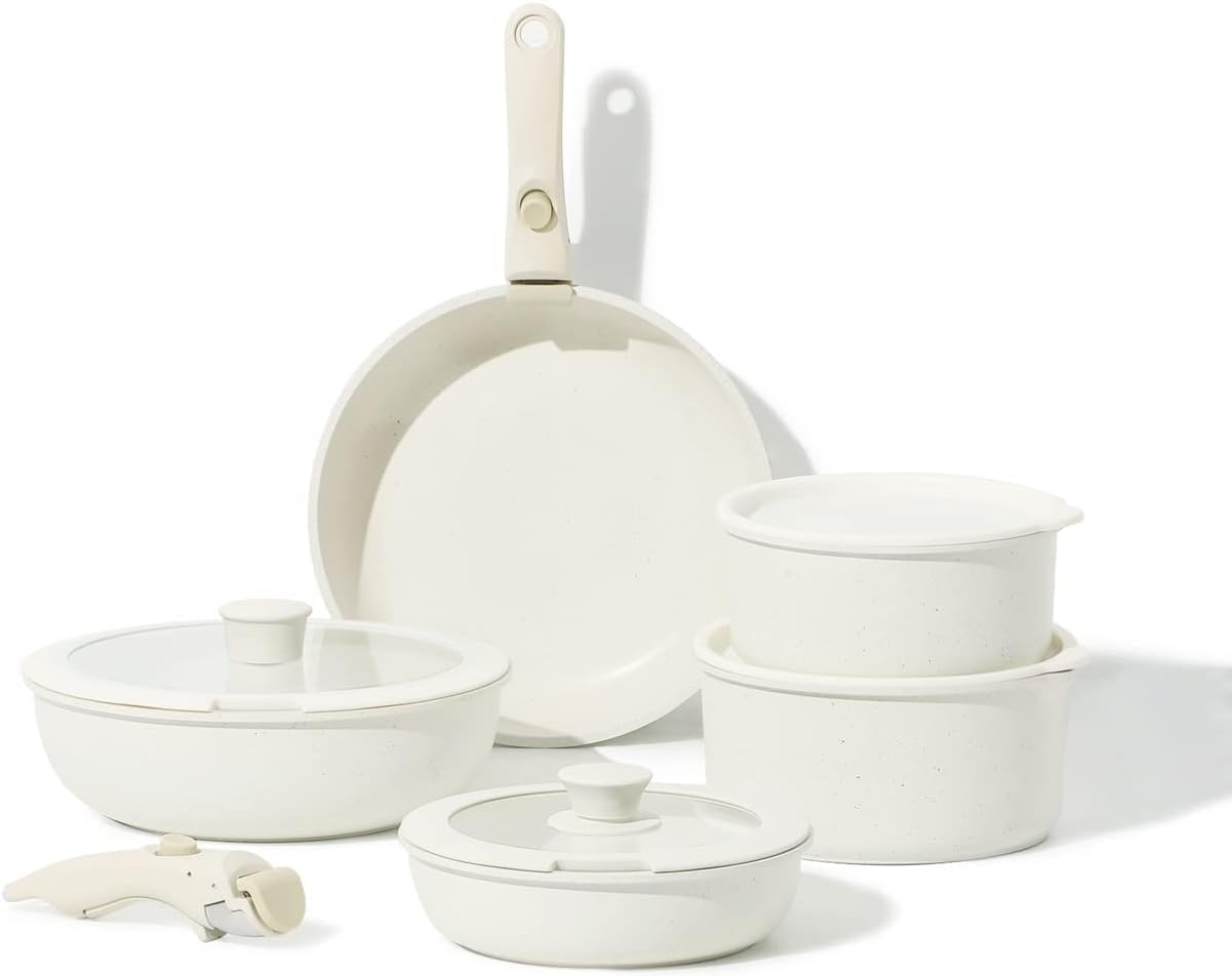 BPAยฎ 11pcs Nonstick Cookware Sets, Detachable Non Stick Pots and Pans Set, Cooking Sets, Granite Non Stick Cookware, Suitable for All Stoves, Dishwasher/Oven Safe