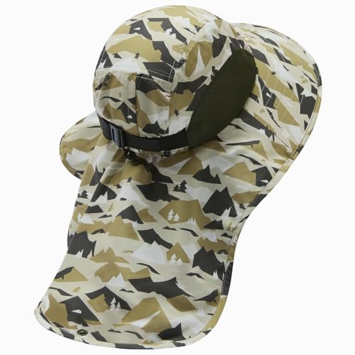 Image of BASSDASH UPF 50+ Unisex Water Resistant Wide Brim Sun Hat with Large Neck Flap Ponytail Fishing Hat for Men Women