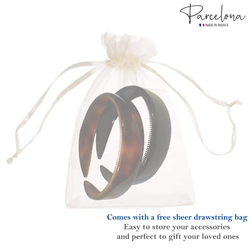 Parcelona French (Set Of 2) Wide 1 Inch Tortoise Shell Brown And Black Hair Headbands With Inner Teeth Nibs thumb #6