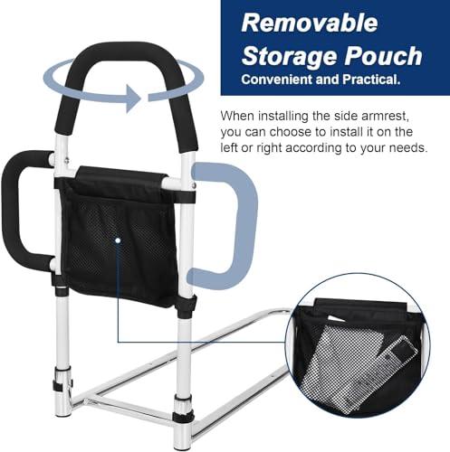 Heavy Duty Bed Rails for Elderly Adults Safety Assistance - Double Grab Bars & Fall Prevention Guard & Storage Pocket fits King, Queen, Full, Twin, Hold Up to 330lbs