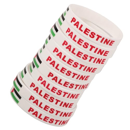 Veemoon Bracelets Silicone Drapeau Palestinien Lot de 10 Pièces, Bracelets Patriotique Unisexe en Caoutchouc Souple, Taille Unique, pour Supporters et Événements Sportifs