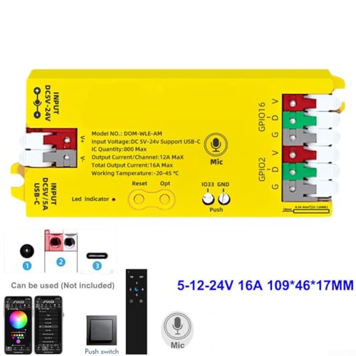 Aprilsunnyzone 1 controlador de tira LED A (sin micrófono) USB-C 5V/5A micrófono de tira direccionable y carcasa de PC UART para WS2811 para WS2812 opción de micrófono integrado (B) - imagen 2
