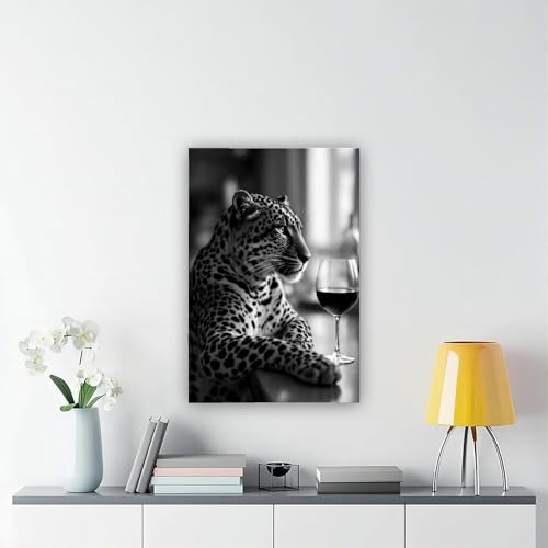 Tableau léopard buvant du vin 60x90 impression HD toile tendue