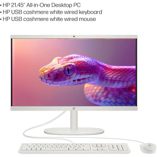 Image of HP 22 inch FHD IPS All in One Desktop PC, VA Panle LED, Intel Celeron J4025, 4GB DDR4, 128GB SSD, Intel UHD Graphics, Wired Keyboard & Mouse, Wi-Fi 6, 1x HDMI, 1 1x USB-C, 4 x USB-A, Windows 11 Pro, White