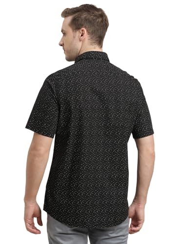Image of Turtle Men 100% Cotton Slim Fit Black Printed Half Sleeve Casual Shirt