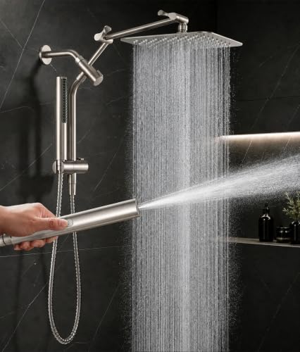 Veken All Metal 10" Brushed Nickel Shower Head with Handheld,