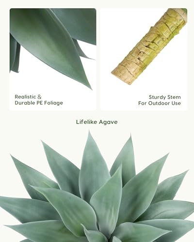 Image of Velener Artificial Outdoor Blue Agave Plant - Small Size UV Resistant Fake Agave Plants for Indoor and Outdoor Decor(18 Inch)-2 Pack