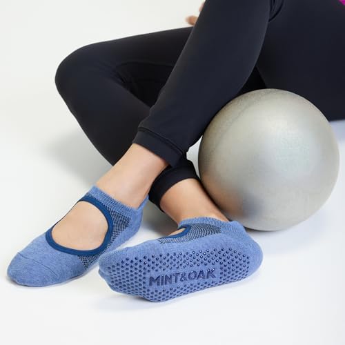 Image of Mint & Oak Pilates Socks with Grips for Women, Ankle Length Non-Slip Yoga Socks, Cotton Ideal For Yoga, Pilates, Gym, Workout, Cute Women's Gift