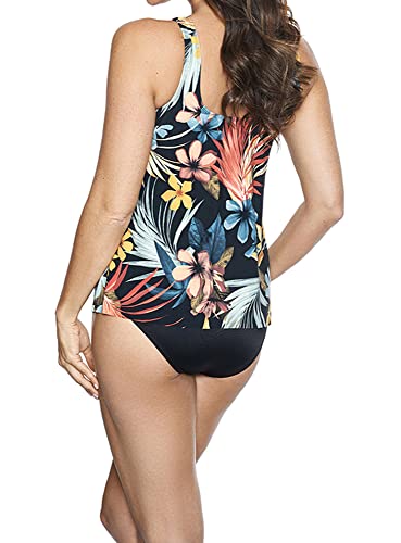 Miraclesuit Women's Swimwear Dd-Cup Plumeria Ursula Underwire Bra High Neckline Tankini Top, Black/Multi, 16Dd #TOP12