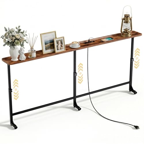 Faesun 70.9 Inch Narrow Behind Couch Table with Charging Station, Brown Pro by Faesun - Used condition - US$59.79