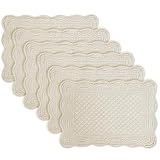 6PCS Quilted Placemats -13x18 inches, 100% Cotton Placemats, Thick & Washable Place Mats for Durable Use, Rectangular Placemats Scalloped Edge for Kitchen and Dining Blue (Flax, 13x18 Inches)